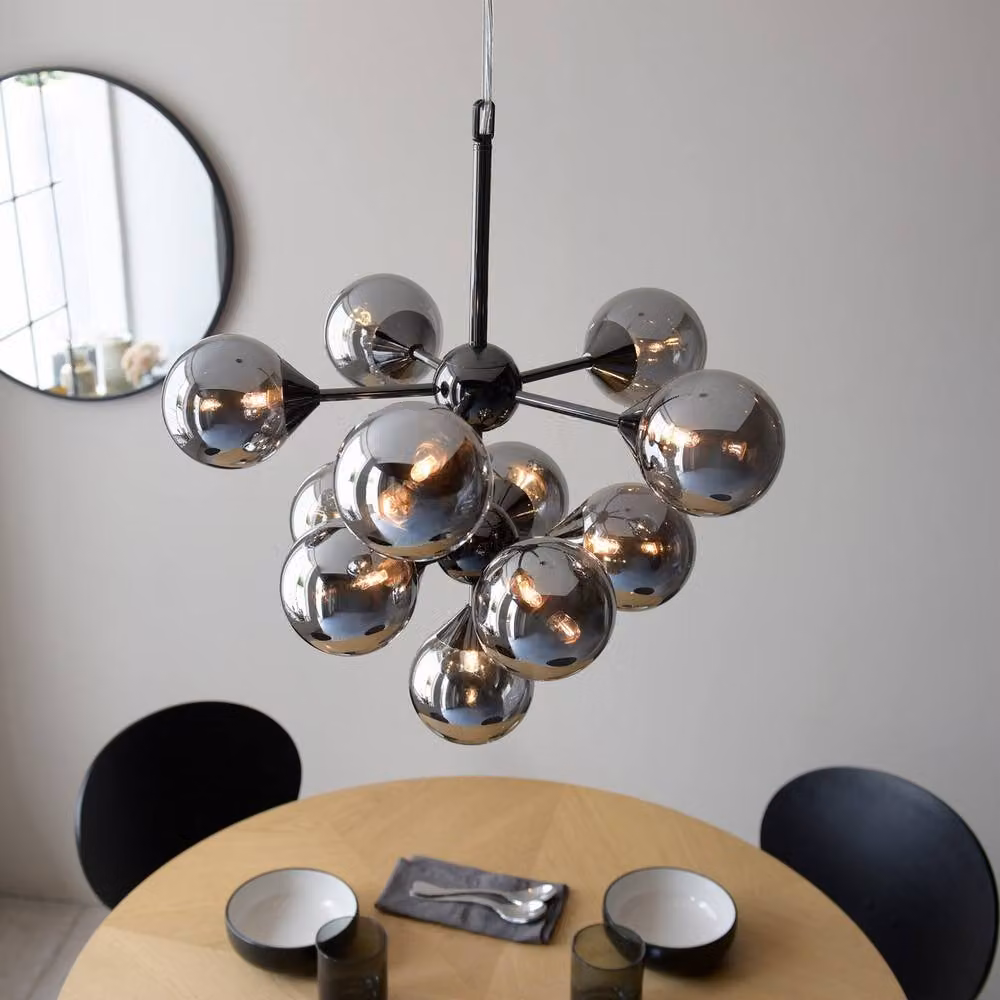 Netlighting Oscar 11 Light Multi Arm Glass Shade Ceiling Pendant in Black and Chrome – 3