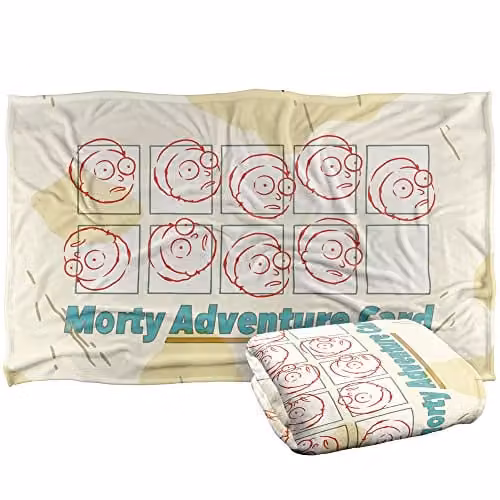 LOGOVISION Rick and Morty Morty Adventure Card Super Soft Silky Touch Fleece Throw Blanket, Multicolour, W: 91 cm, D: 147 cm