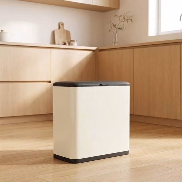 STILVORA 8 L Wall Mounted Stainless Steel Kitchen Bin with Lid and Removable Inner Bucket in Beige