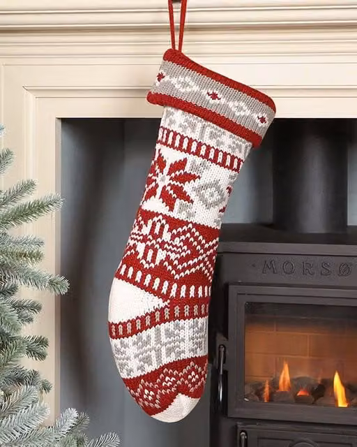 Dibor Set of 4 Red Fair Isle Nostalgia Knit Christmas Stockings