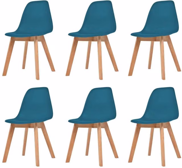 Berkfield Home Set of 6 Modern Dining Chairs in Turquoise Plastic and Black Wood