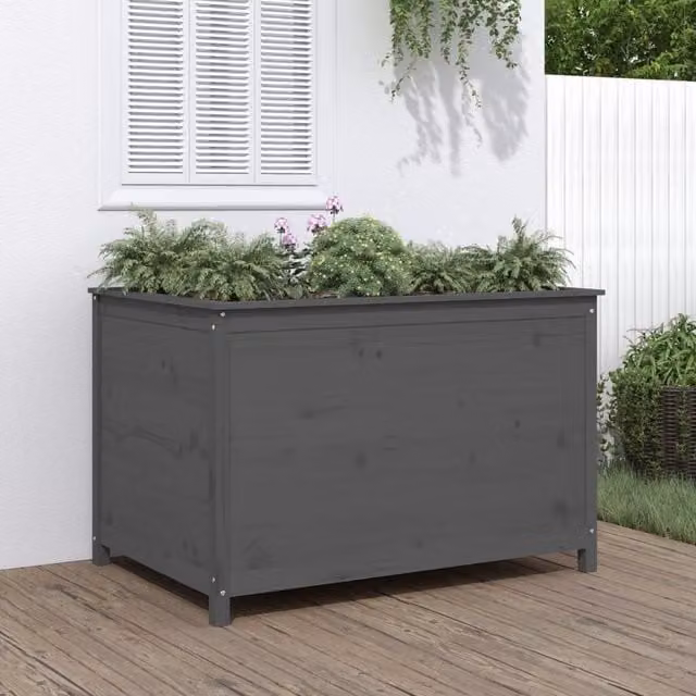 Berkfield Home Garden Grey Solid Wood Pine Raised Bed W: 119.5 cm, D: 82.5 cm, H: 78 cm – 1