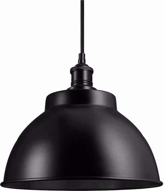 Industville Brooklyn Dome Pendant Light in Black with Brass Metal Details