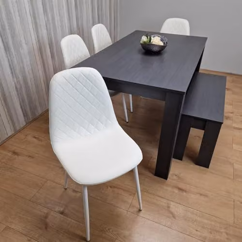 Kosy Koala Modern Rectangular Dining Set with Table, 4 Chairs and Bench in Black, Dark Grey and White – 2