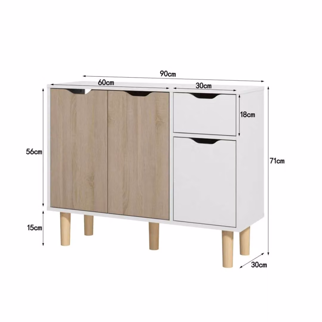 EONLION Wooden Storage Cabinet Sideboard in White and Multicolour, W/D/H: 90 x 30 x 71 cm – 2