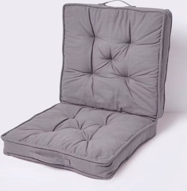 Homescapes Grey Cotton Travel Booster Cushion, Firm Square Seat Pad and Backrest, W/D/H: 50 x 50 x 10 cm – 1