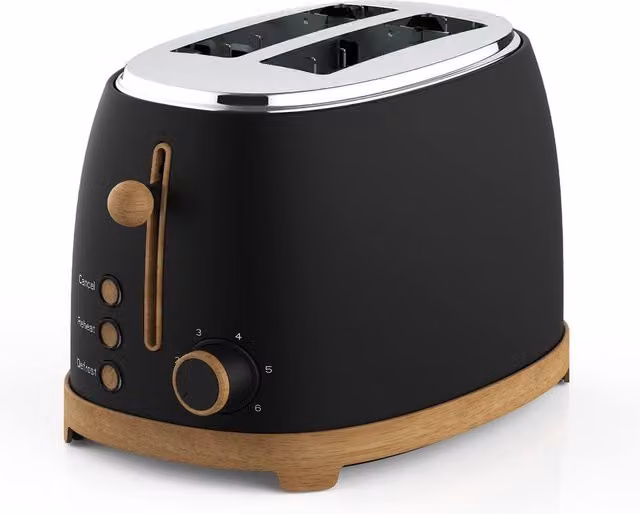 Geepas NordiQ Design 2 Slice Toaster with 6 Browning Levels and Wood Effect Finish in Black – 1