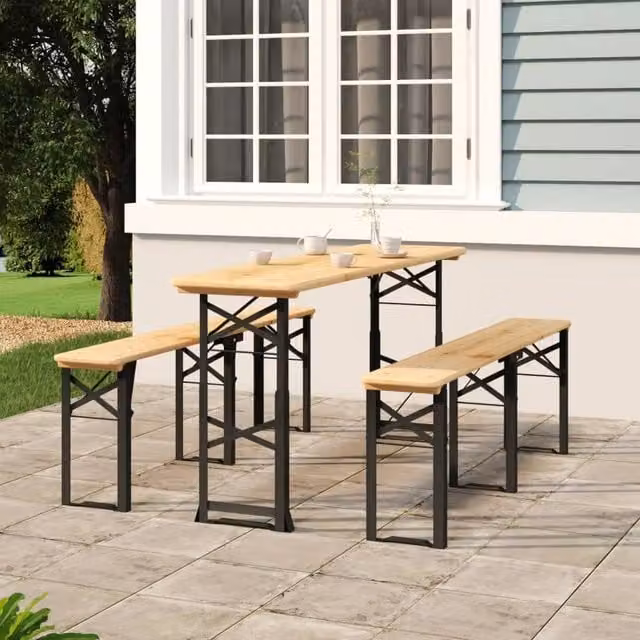 Berkfield Home Folding Beer Table in Brown Solid Wood Fir, W: 170 cm, D: 50 cm, H: 75/105 cm – 1