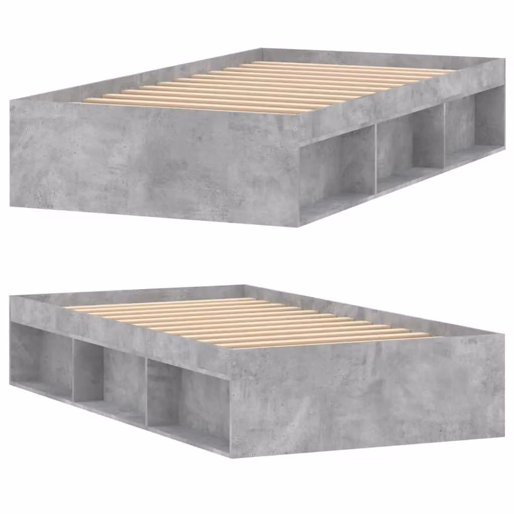 Berkfield Home Modern Bed Frame in Concrete Grey with Side Compartments, W/D/H: 100 x 200 cm – 3