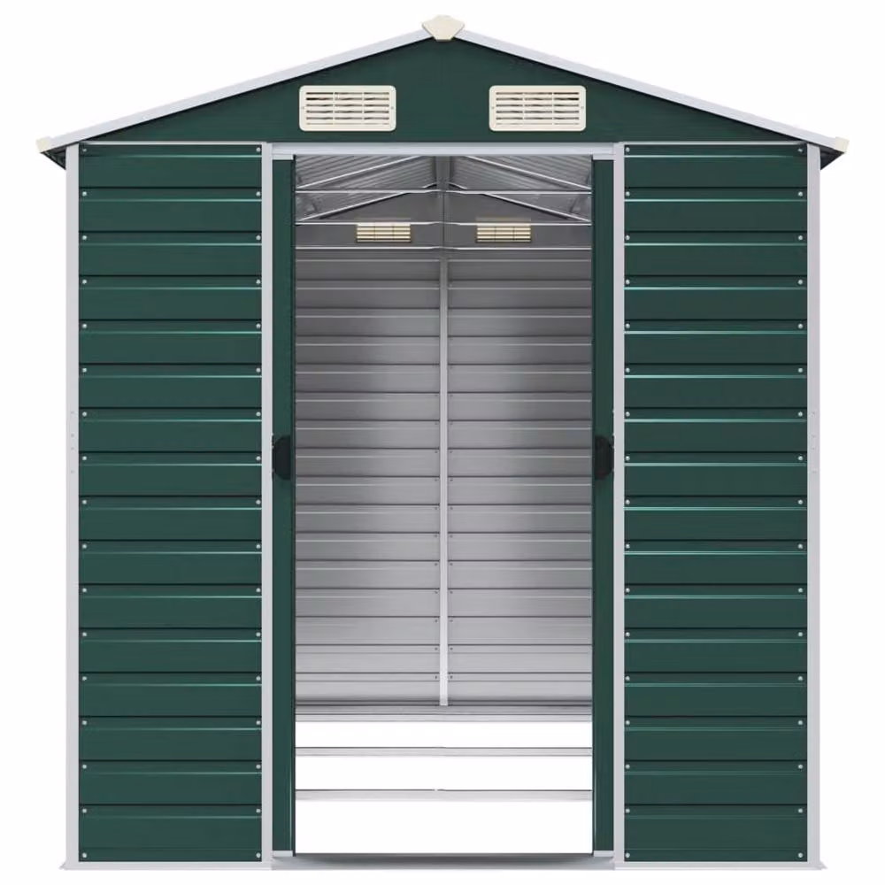 Berkfield Home Green Galvanised Steel Garden Shed W/D/H: 191 x 300 x 198 cm – 4