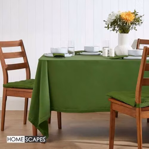 HOMESCAPES Plain Olive Green Cotton Rectangular Tablecloth, W: 137 cm, L: 178 cm – 2
