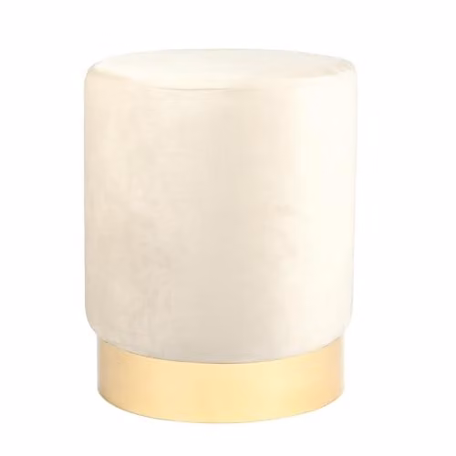 Harbour Housewares Velvet Round Pouffe Footstool in Beige with Gold Base, W/D/H: 29 x 29 x 36 cm
