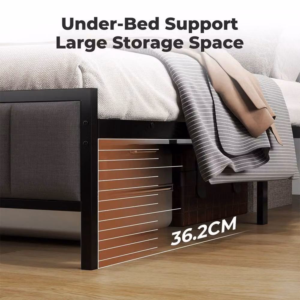 VOGREX Modern Upholstered Single Bed Frame with USB Charging Port in Black and Grey, W/D/H: 90 x 200 cm – 3