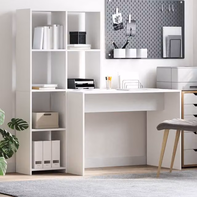 Berkfield Home Modern White Engineered Wood Storage Shelf with Side Panel – 1
