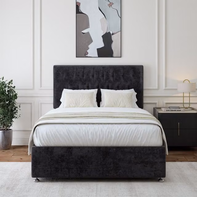 Bedmaster Luxury Velvet Small Single Divan Base with Drawers and Button Headboard in Black