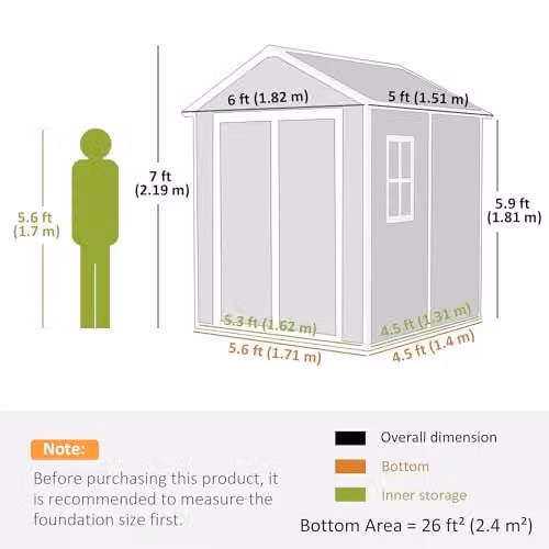 Outsunny Grey Resin Garden Shed with Double Doors, Window and Floor, W/D/H: 182 x 151 x 219 cm – 7