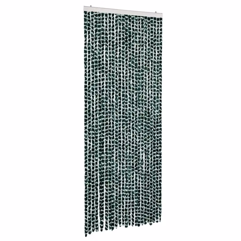 Berkfield Home Chenille Fly Curtain in Green and White, W: 100 cm, H: 200 cm – 2