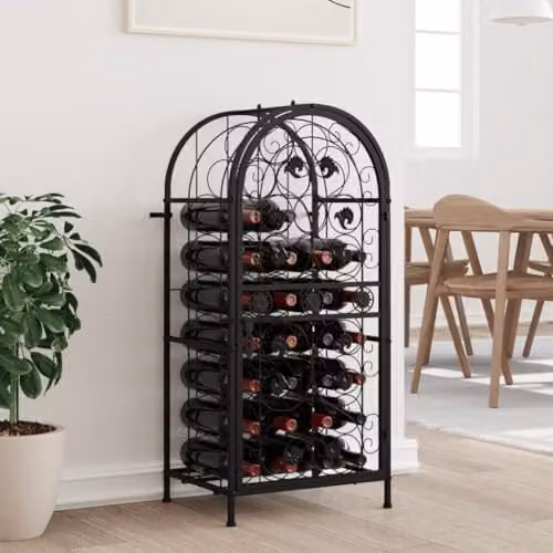 vidaXL Wrought Iron Wine Rack for 33 Bottles, Black, W/D/H: 45 x 36 x 100 cm – 2