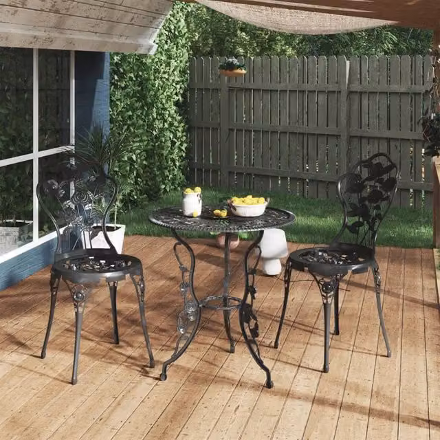 Berkfield Home 3 Piece Bistro Set in Matt Black Powder Coated Cast Aluminium – 1