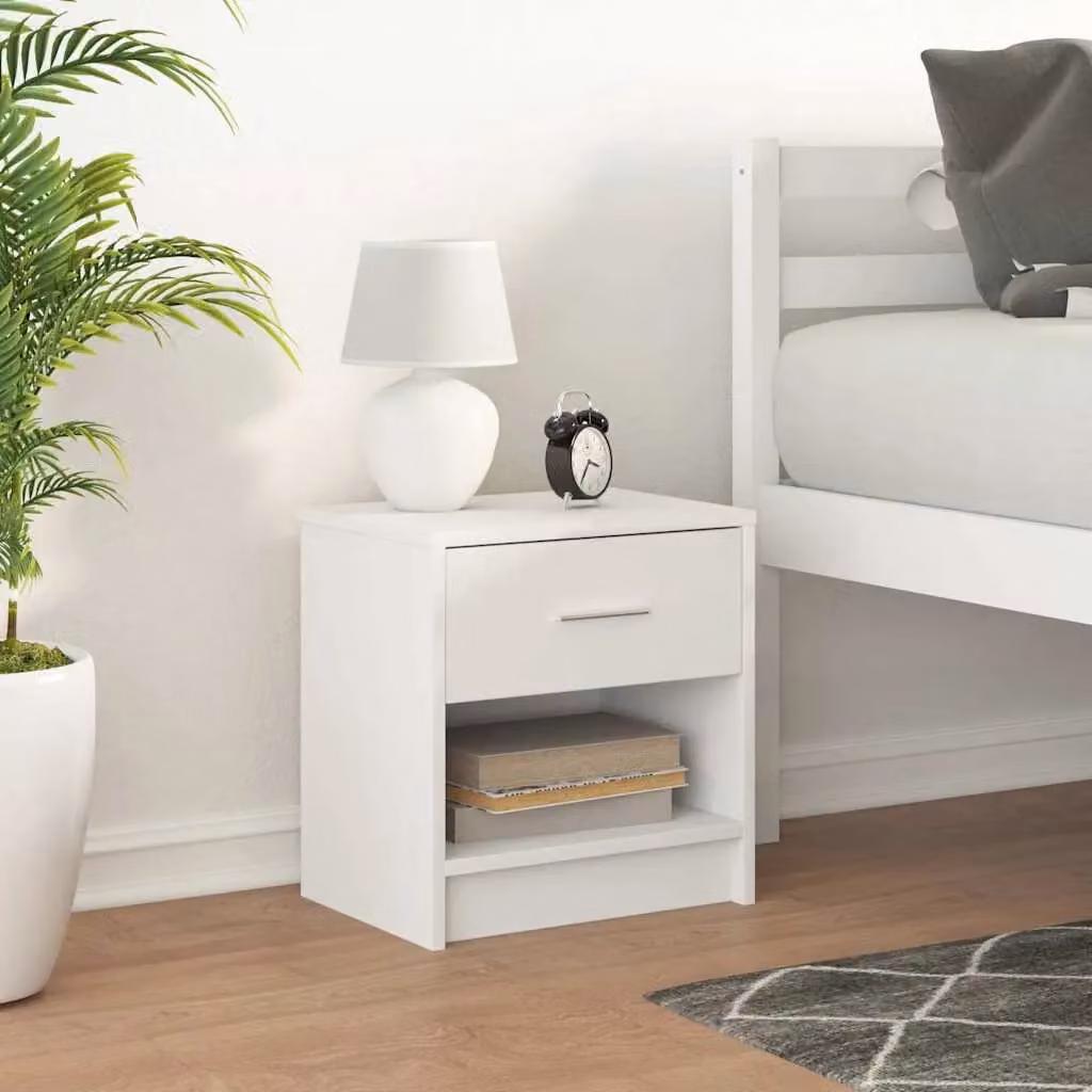 Berkfield Home White Bedside Cabinet with Drawer W/D/H: 39 x 28 x 41 cm – 2