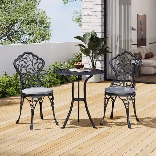 Breeins 2 Seater Black Matt Metal Garden Table and Chair Set
