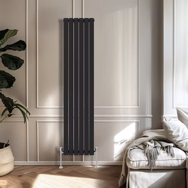Right Radiators Double Panel Flat Panel Vertical Radiator in Black, H 180 cm x W 40.8 cm