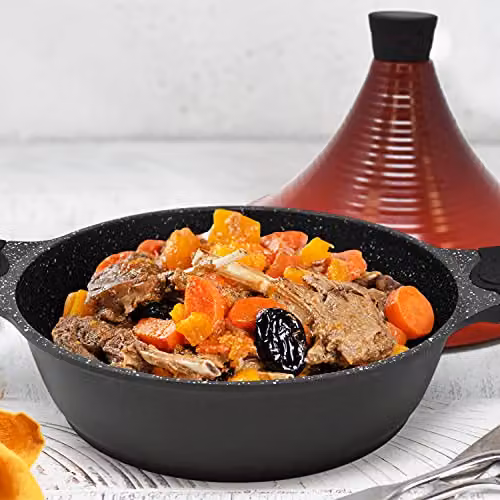 Joeji's Kitchen Non-Stick Aluminium Tagine Casserole Pot, Red, 28 cm – 5