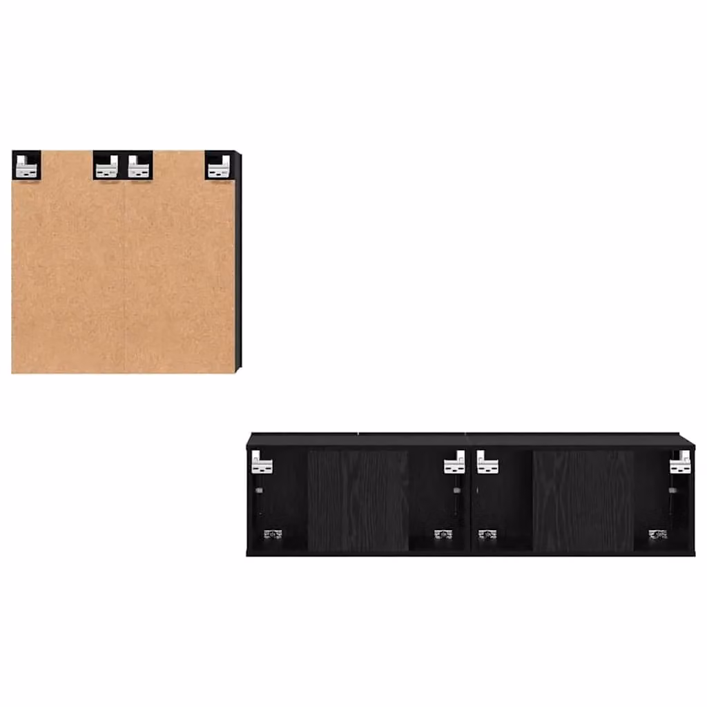 Berkfield Home 4-Piece Modern Wall-Mounted TV Cabinet Set with Lowboard, Shelves and Hinged Doors in Black Oak, W/D/H: 120 x 30 x 30 cm – 3