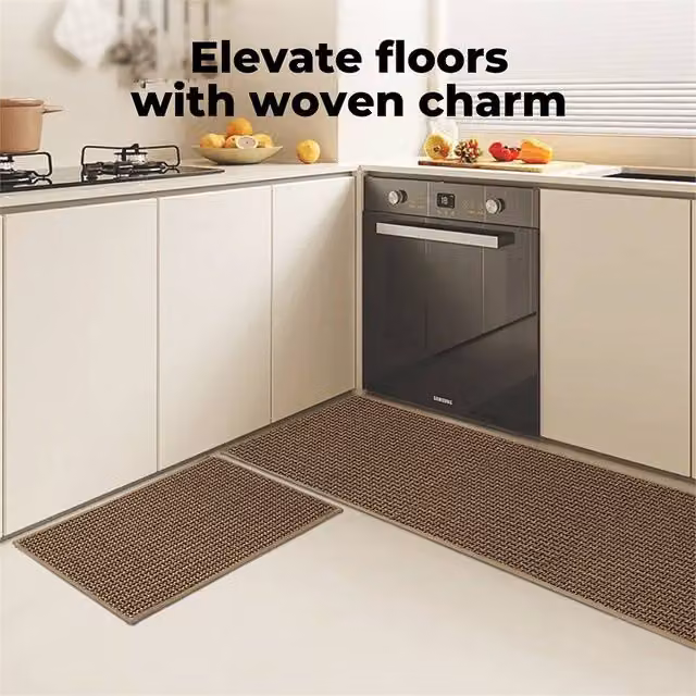 Kelvenix Woven Brown 2 Piece Non-slip Kitchen Mat Runner Set, Diameter: 100 cm