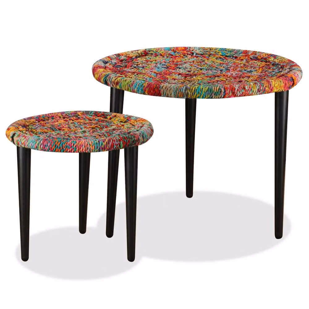 Berkfield Home 2 Piece Multicolour Nested Coffee Table Set with Chindi Weave Details – 2