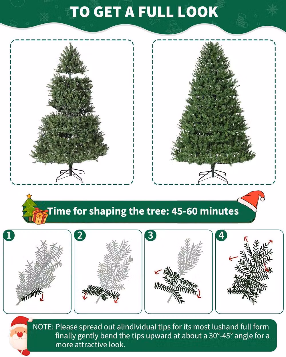 London Boutique 9ft Pre-Lit Artificial Christmas Fir Tree in Green – 3