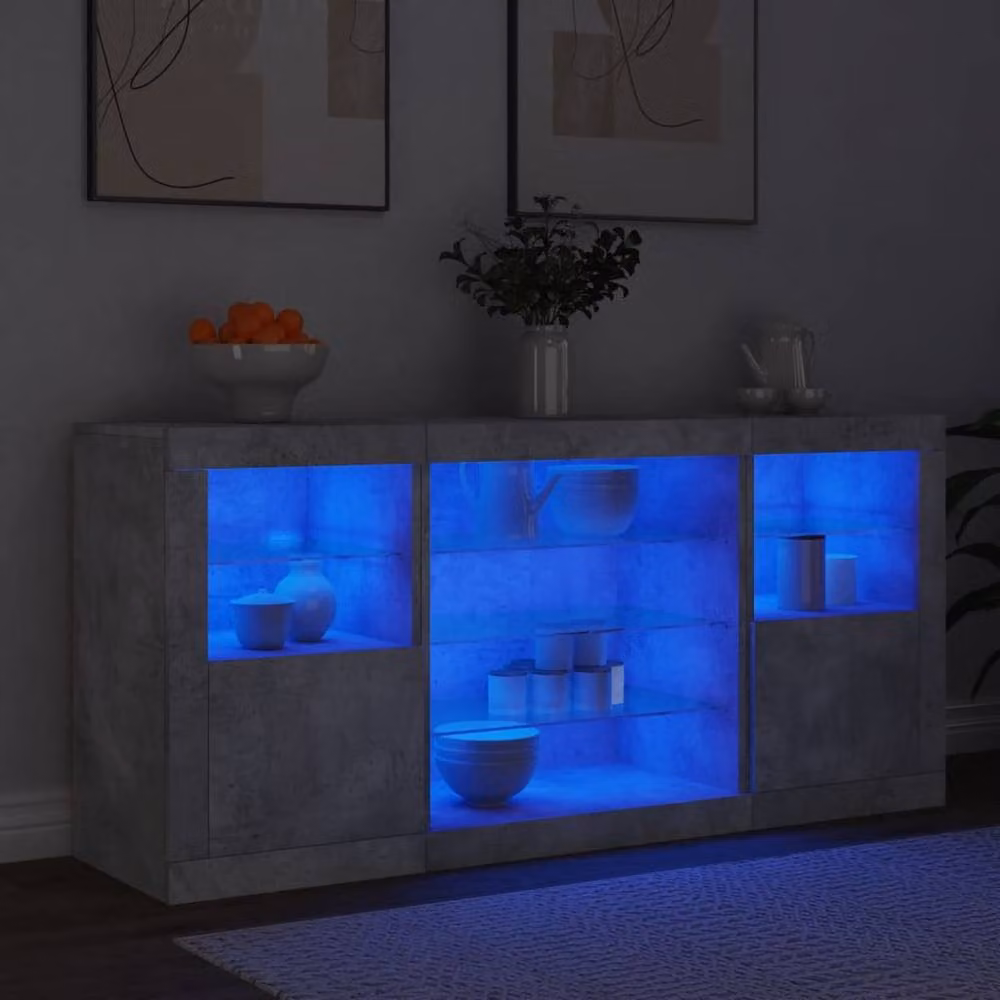 Berkfield Home Modern Sideboard with Integrated LED Lights in Concrete Grey, W: 142.5 cm, D: 37 cm, H: 67 cm – 3