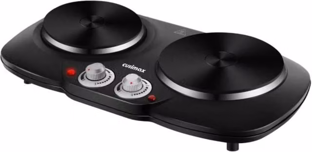 Cusimax Black Portable Double Hot Plate with 2500W Cast Iron Burners, W: 55 cm