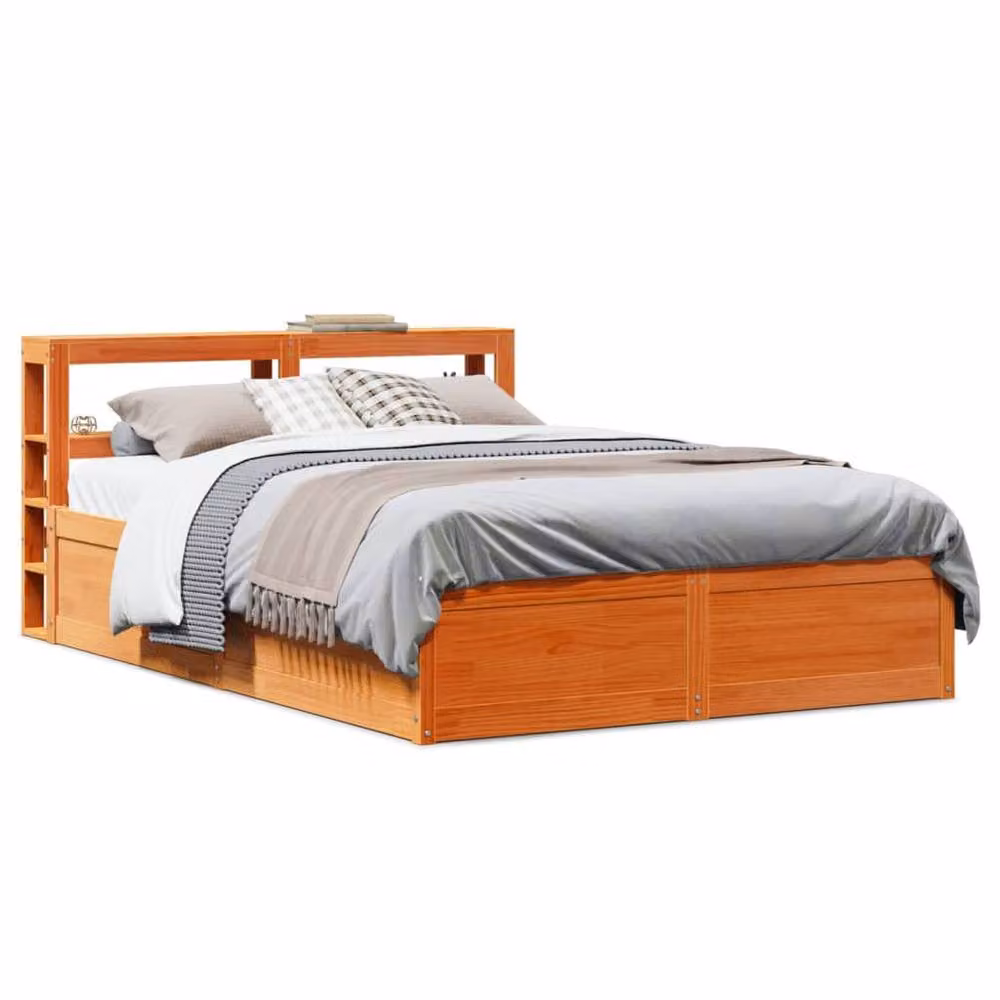 Berkfield Home Sleek Pine Wood Bed Frame with Headboard in Wax Brown W/D/H: 160 x 200 x 82 cm – 2