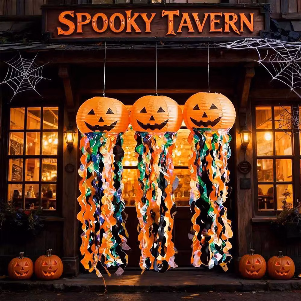 Lovii 3-Piece Halloween Pumpkin Paper Lantern Decorations in Orange and Multicolour – 2