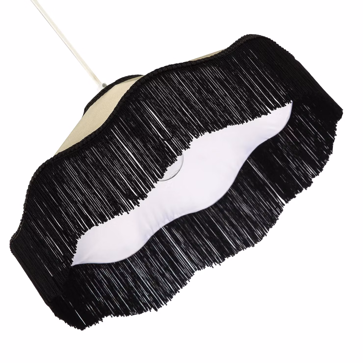 Happy Homewares Chic Victorian Cone Pendant Lamp Shade in Beige Faux Silk with Black Trims – 3