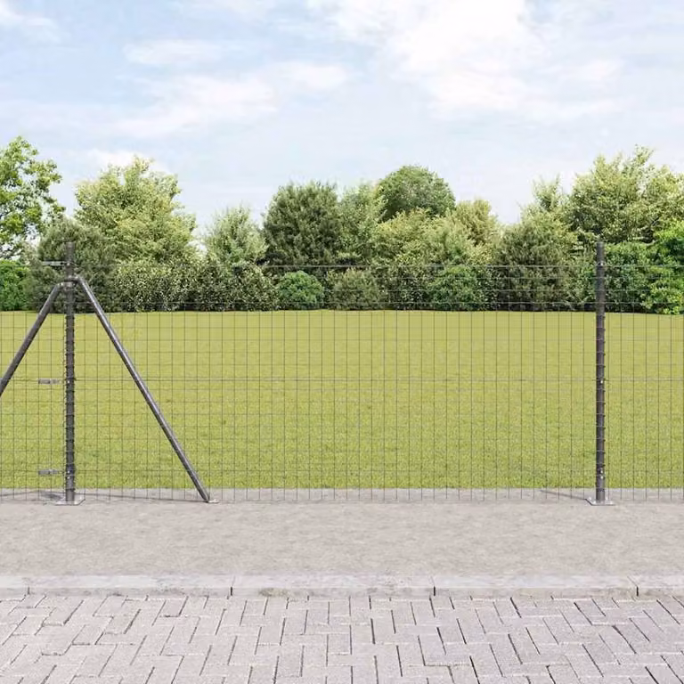 Berkfield Home 7-Piece Galvanised Steel Round Fence Posts with Base Plates in Grey, Height: 110 cm, Diameter: 3.2 cm
