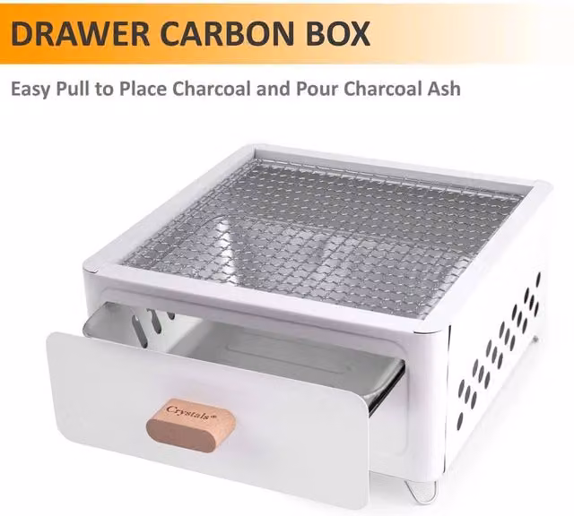 VOGREX Portable Foldable Tabletop Charcoal BBQ Grill in White, Enamelled Steel with Chrome Finish, W/D/H: 31.0 x 31.0 x 15.5 cm – 1