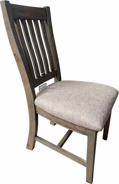 FWStyle Set of 2 Rustic Reclaimed Pine Padded Dining Chairs in Beige and Brown Fabric
