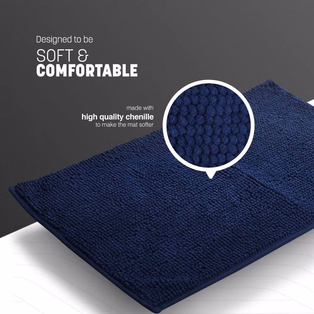 Keplin Non-Slip Microfibre Chenille Bath and Toilet Mat, Blue, W: 50 cm, D: 80 cm – 3