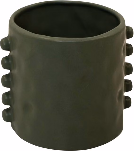 Four Candle Olive Green Dimpled Ceramic Planter with Bobbin Detail, Height: 11 cm