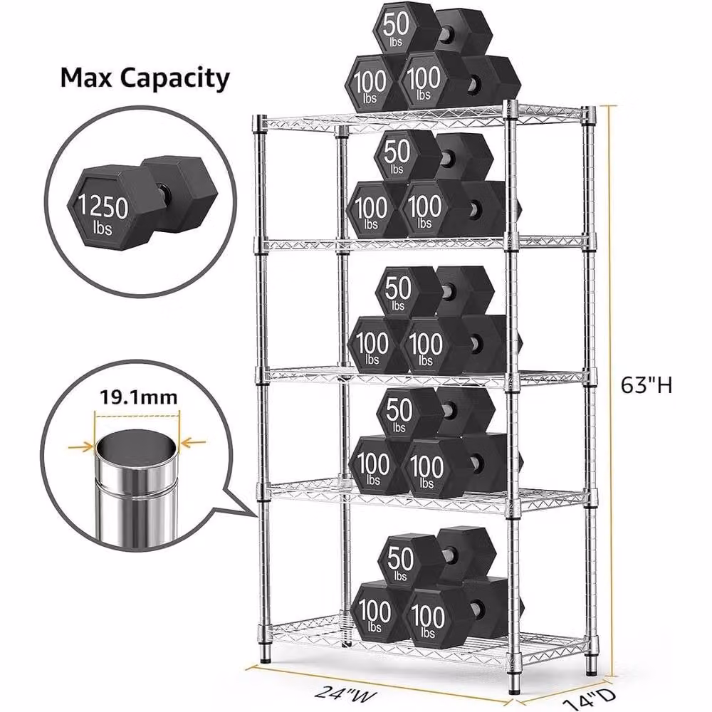 KORVIXA Heavy Duty 5 Tier Garage Shelving Unit in Silver – 2