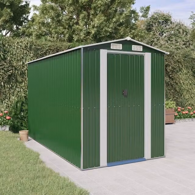 Berkfield Home Green Galvanised Steel Garden Shed with Sliding Doors and Side Vent, W/D/H: 192 x 357 x 223 cm – 1