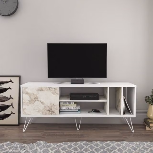 Decorotika Miranda TV Unit in White with Minimalist Abstract Design