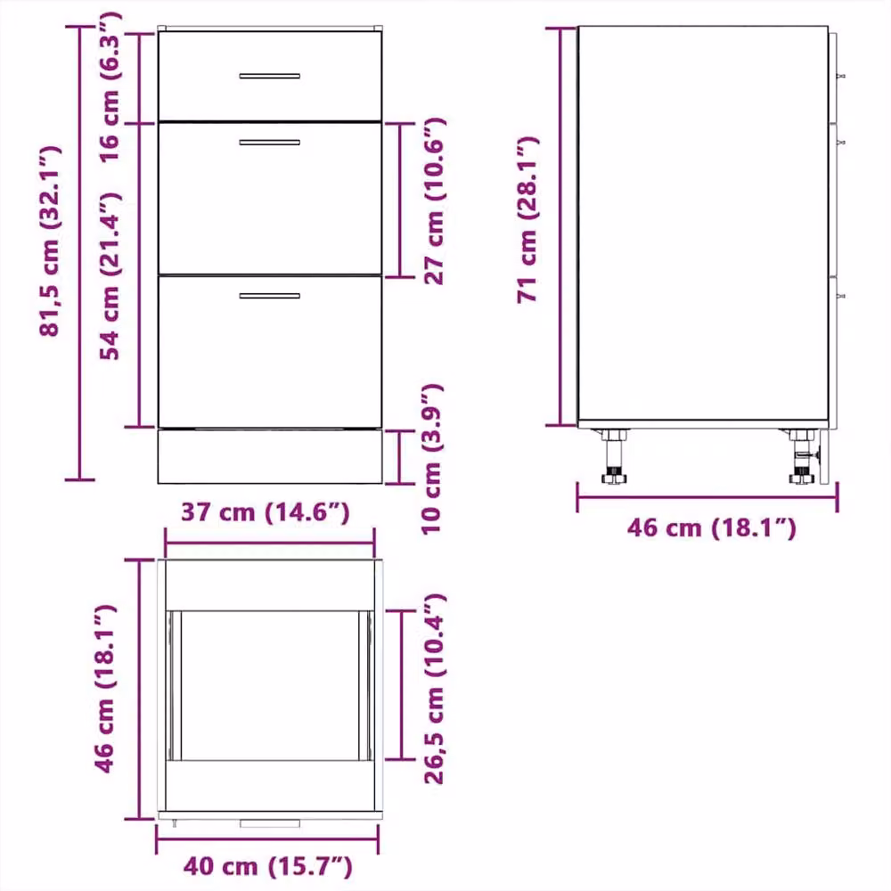 Berkfield Home Durable Bottom Cabinet in Smoked Oak Brown, W/D/H: 40 x 46 x 81.5 cm – 3