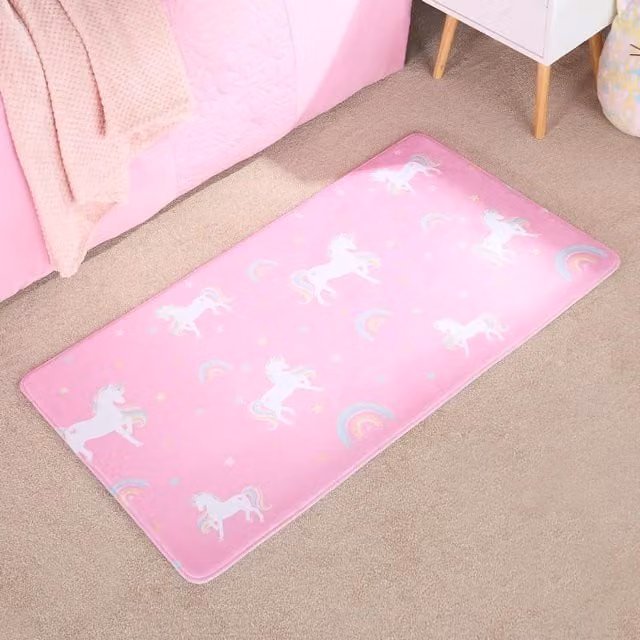 OHS Kids Unicorn Washable Non-Slip Floor Mat Rug, Pink