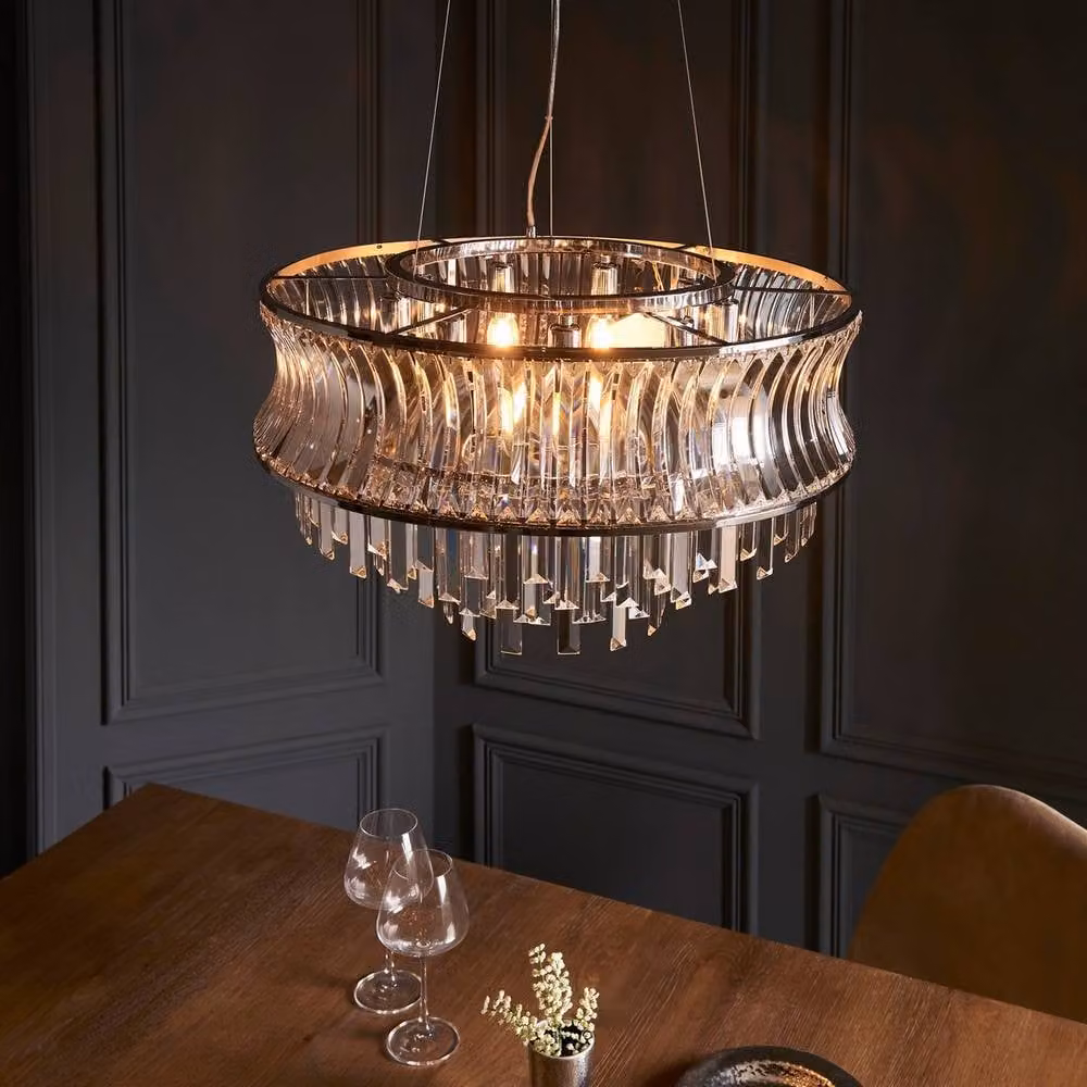Netlighting Vittoria Suspended Pendant Light in Grey Crystal and Glass with Chrome Metal Details – 2