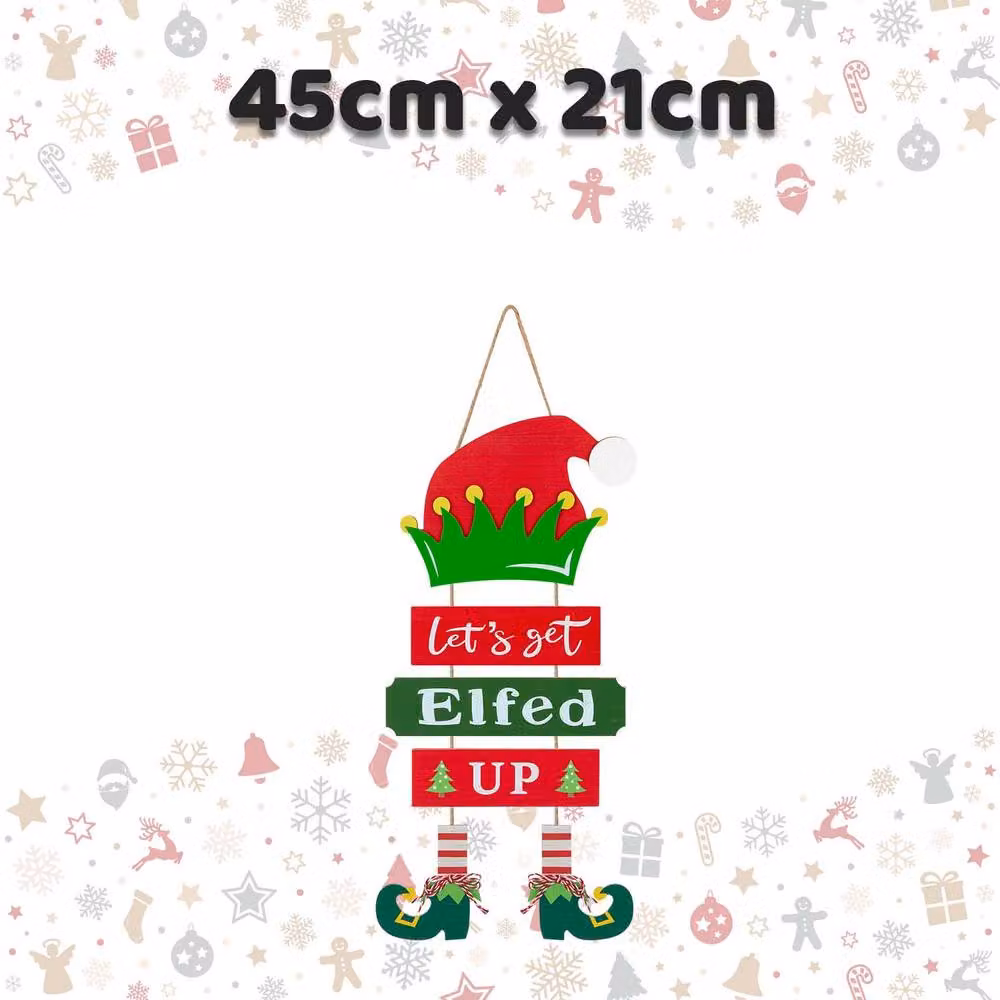 VFM e-Store Elfed Up Christmas Hanging Sign, Multicolour, W: 45 cm, H: 21 cm – 2