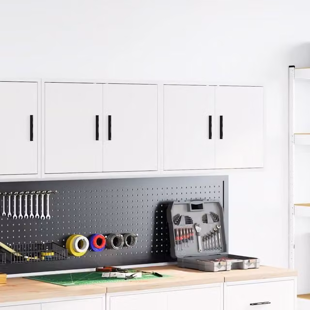 Berkfield Home Durable White Engineered Wood Garage Wall Cabinets, 2 Piece Set, W/D/H: 60 x 30 x 41 cm