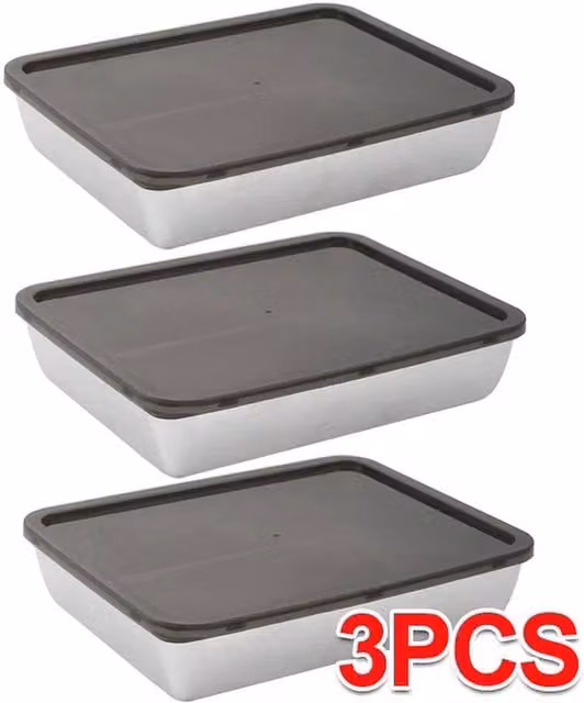 Pawnora Set of 3 Airtight Stainless Steel Food Storage Containers in Silver